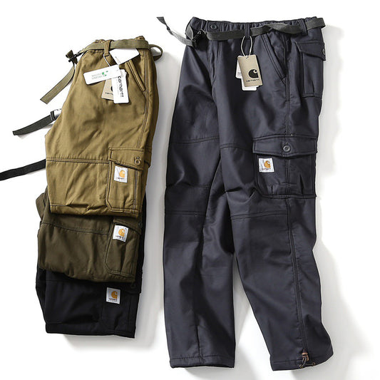 Carhartt Fleece-Lined Thickened Work Pants, Outdoor Functional Straight Leg Cargo Pants