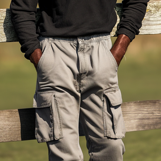 Men's Vintage Western Outdoor Multi-pocket Cargo Pants Gray