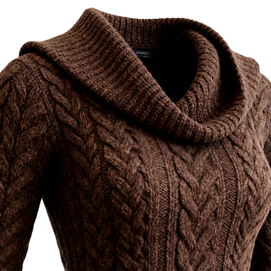 Women's Country Cable Knit Turtleneck Sweater Brown