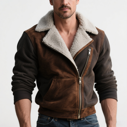 Men's Suede Jacket With Shearling Collar