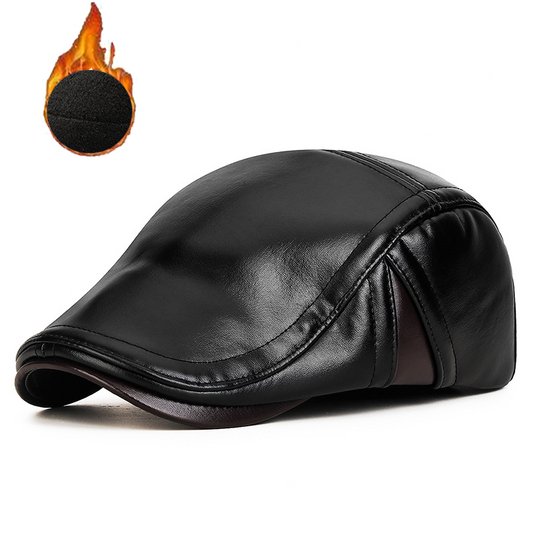 Men's Retro Patchwork PU Warm Ear Protection Cap