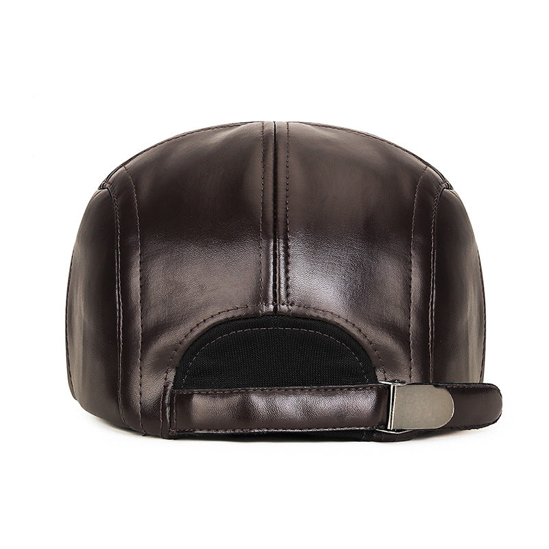 Men's Retro Patchwork PU Warm Ear Protection Cap