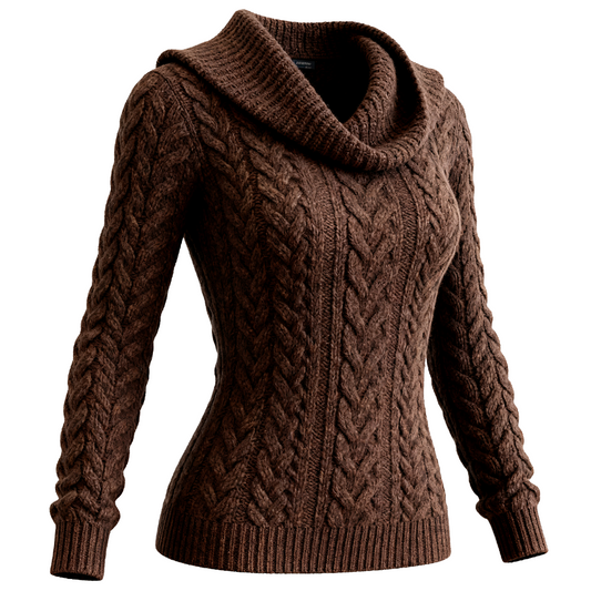 Women's Country Cable Knit Turtleneck Sweater Brown