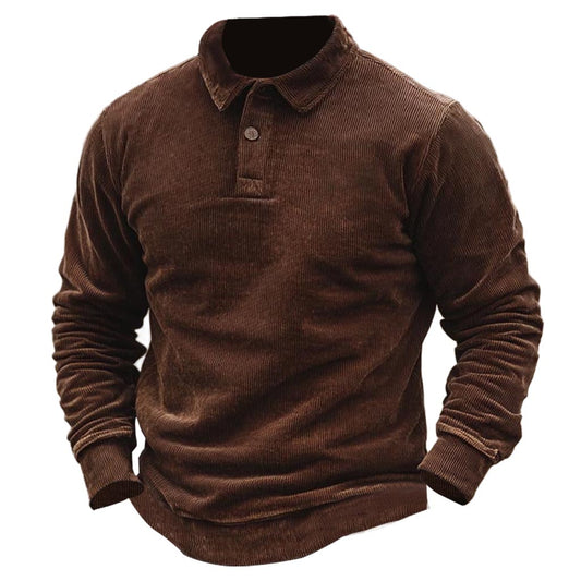 Men's Vintage Corduroy Polo Collar Long Sleeve Sweatshirt