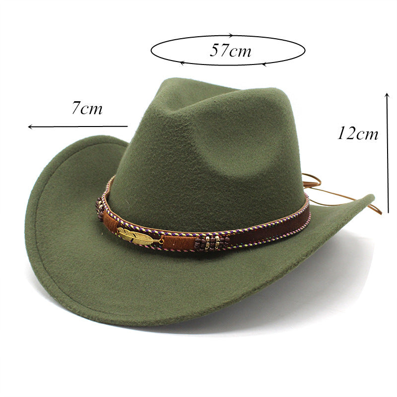 Unisex Western Cowboy Outdoor Metal Feather Felt Hat
