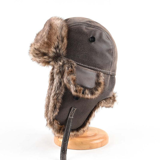 Men's Leather Thick Plush Ear Protection Thunder Hat