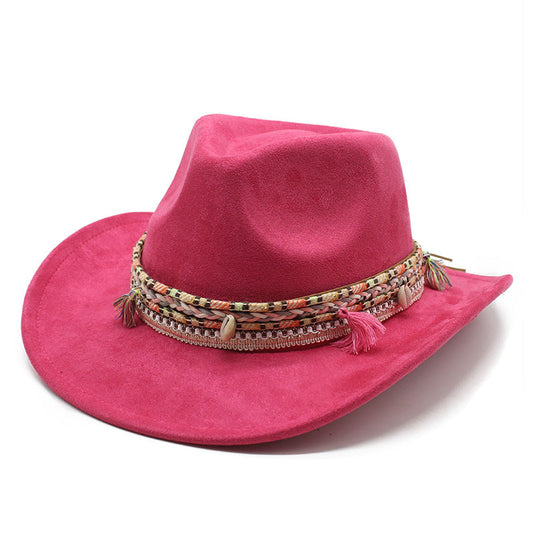 Unisex Vintage Western Cowboy Bohemian Suede Rolled Brim Hat