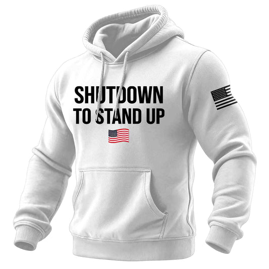 Men's Vintage American Flag Shutdown To Stand Up Print Pocket Long Sleeve Hoodie