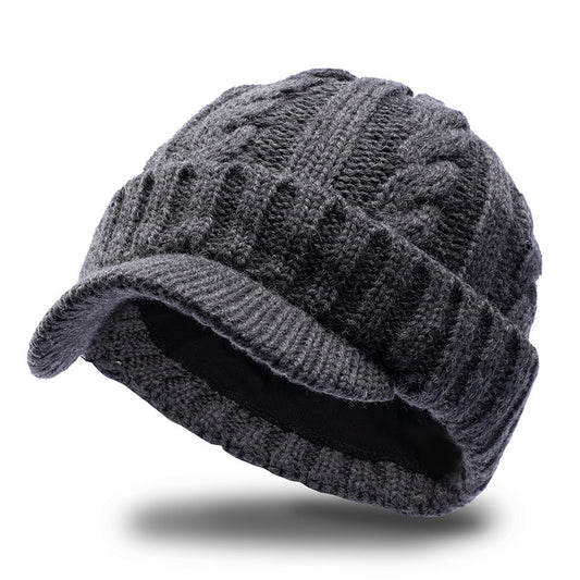 Outdoor Short Brim Peaked Cap Plus Velvet Warm Twist Wool Knitted Hat