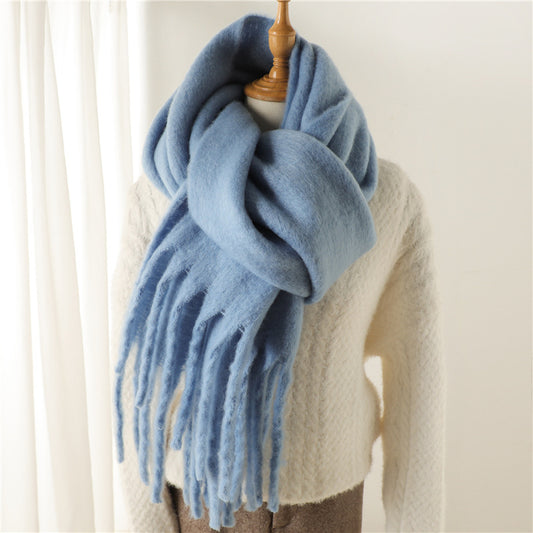 Women's Vintage Mohair Warm Extra Long Tassel Scarf