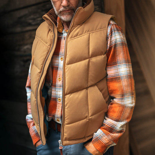 Men's Vintage Quilted Puffer Corduroy Collar Vest