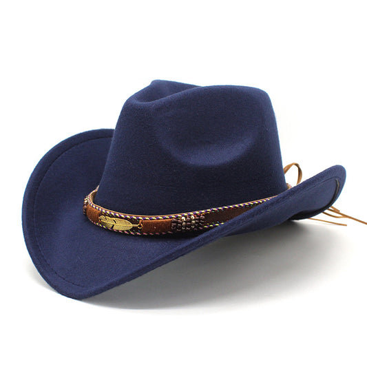 Unisex Western Cowboy Outdoor Metal Feather Felt Hat