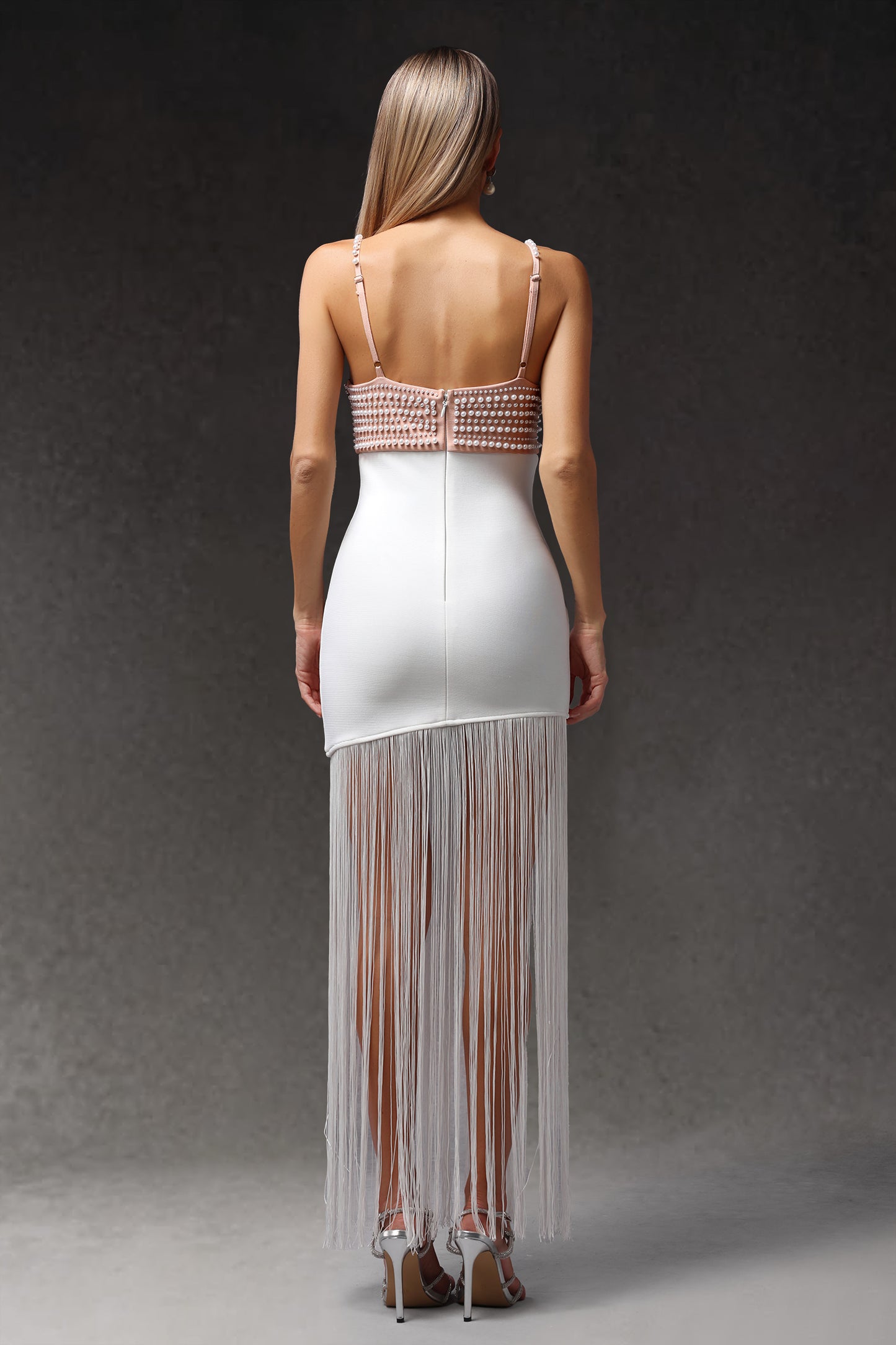 Zamiel Sleevess V-Ausschnitt Maxi Quasten Bandage Maxi Kleid