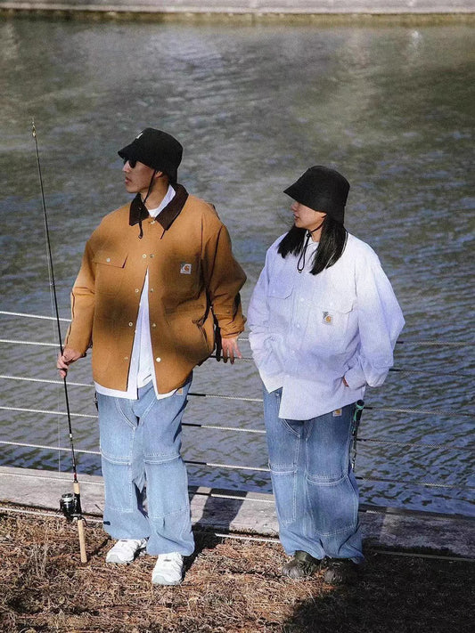 Carhartt x INVINCIBLE Cargo Multi-Pocket Jeans, Casual Long Distressed Jeans