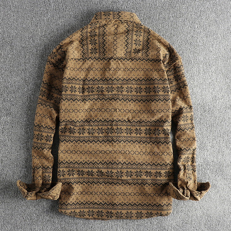 Corduroy Long-sleeved Vintage Printed Shirt