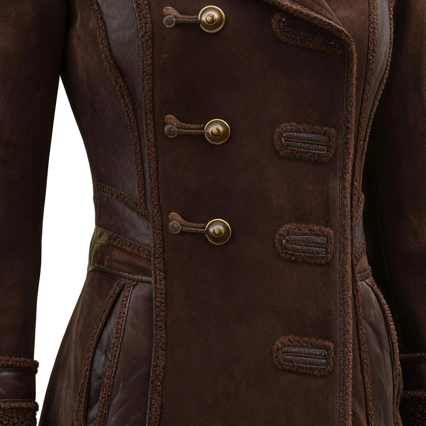 Women's Retro Double-breasted Design Contrast Color Stitching Stand Collar Mid-length Jacket Top