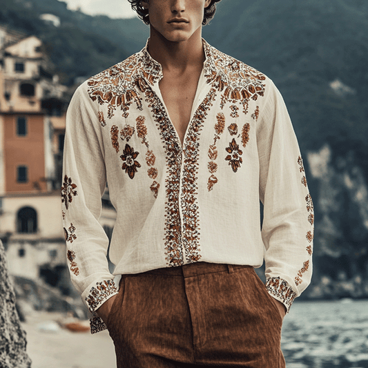 Men's Outdoor Elegant Gentleman Beach Ethnic Patterns Linen Shirts