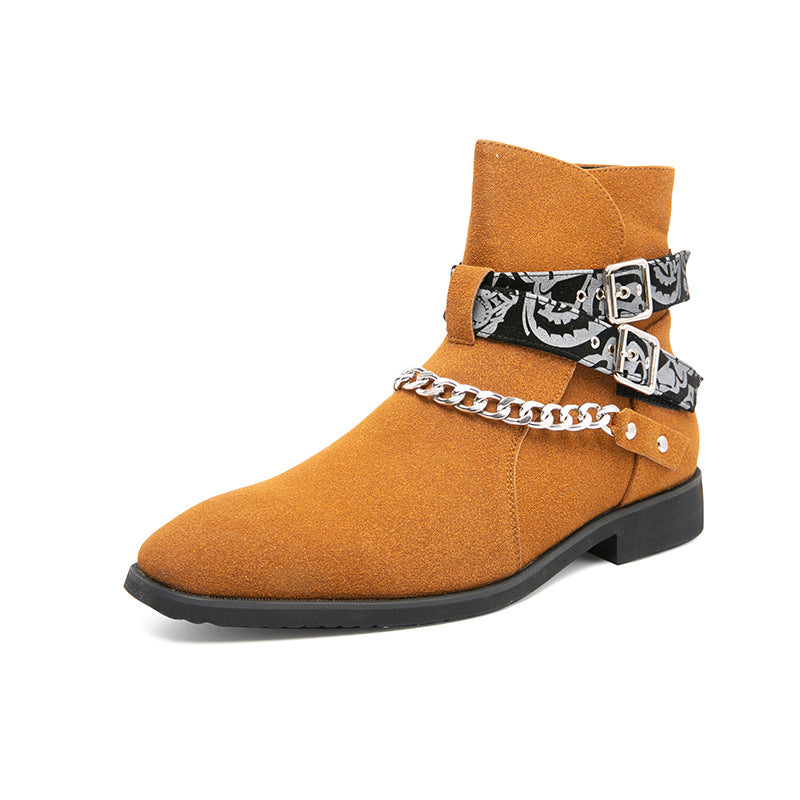 Stylish Chain-Strap Ankle Boots For Men - Perfect For Casual And Fashionable Looks