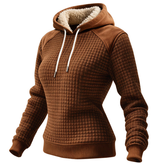 Women's Retro Western Waffle Colorblock Suede Hoodie