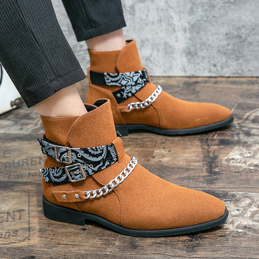 Stylish Chain-Strap Ankle Boots For Men - Perfect For Casual And Fashionable Looks