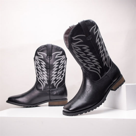 Classic Western Cowboy Boots With Intricate Stitching Design For Men