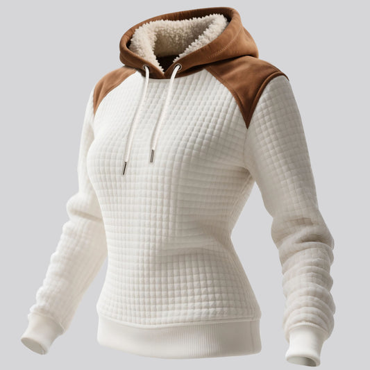 Women's Retro Western Waffle Colorblock Suede Hoodie