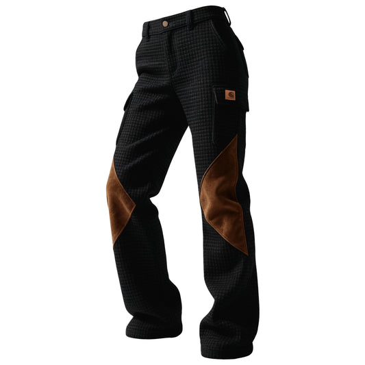 Women's Retro Western Waffle Contrast Suede Track Pants