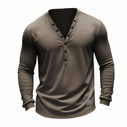 Stylish Henley Neck Long Sleeve Shirt For Men - Perfect For Casual And Semi-Formal Occasions