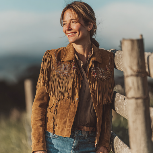 Western Fringe Vest With Embroidered Details For Women