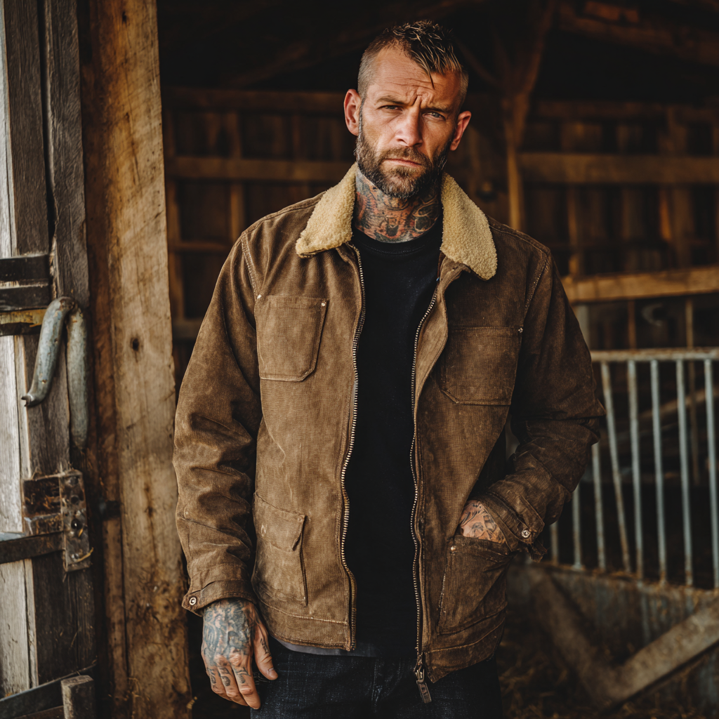 Stylish Corduroy Jacket With Faux Fur Collar For Men