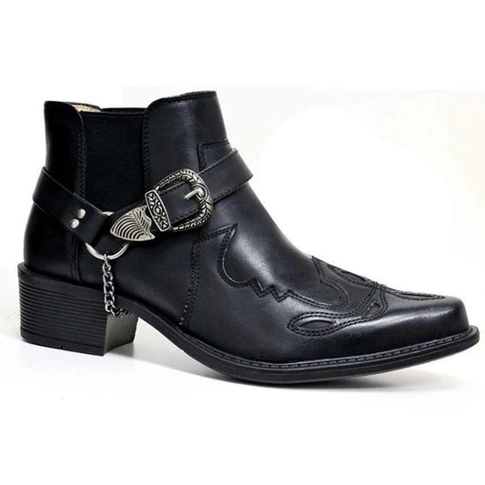 Stylish Western-Inspired Ankle Boots With Chain Detail For Women