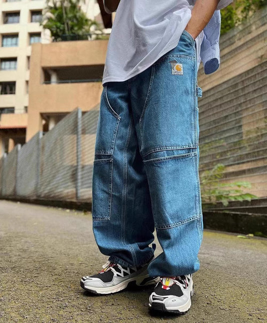 Carhartt x INVINCIBLE Cargo Multi-Pocket Jeans, Casual Long Distressed Jeans