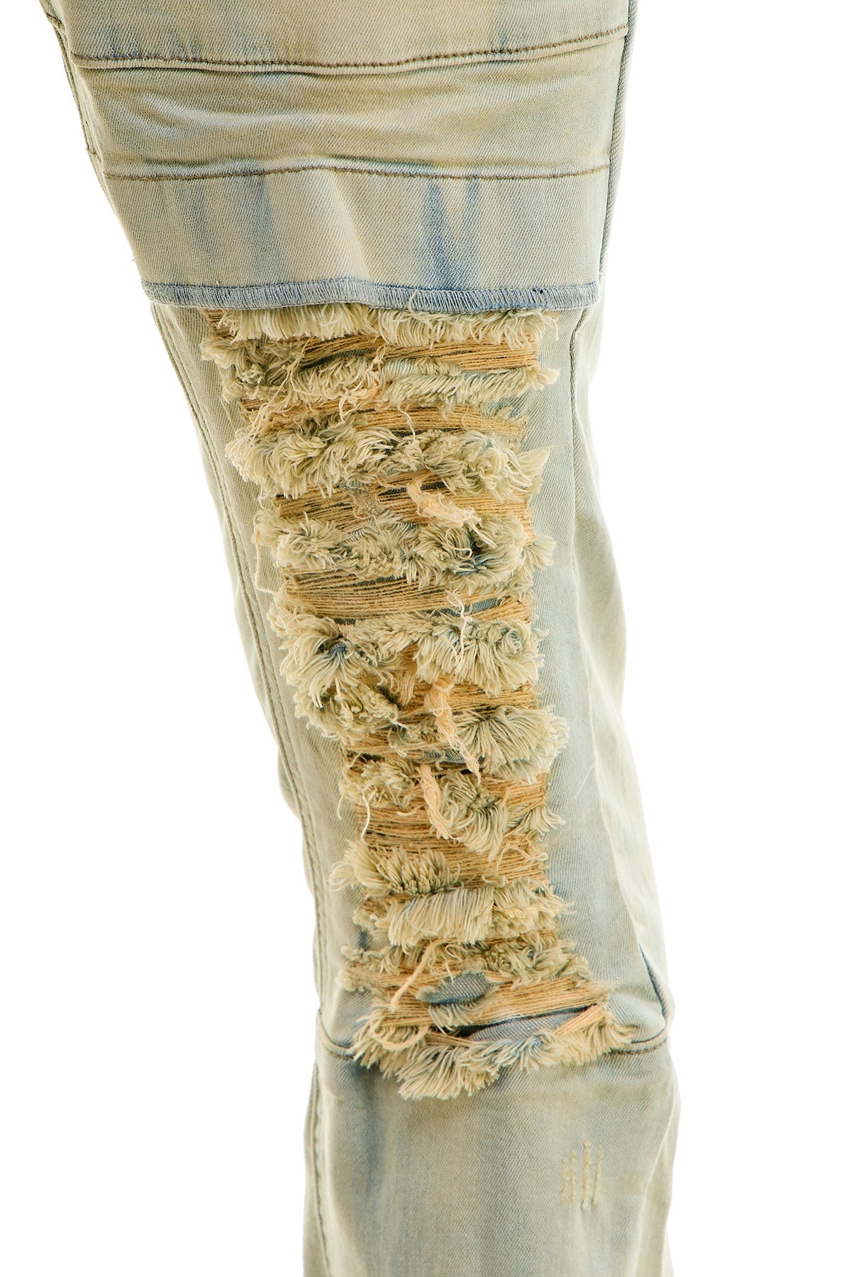 Jeans skinny de poche lourds en détresse aux genoux