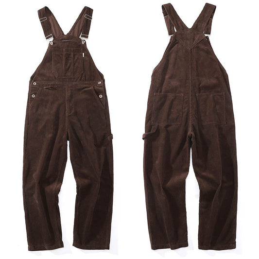 Workwear with Big Pockets Corduroy Brown Overalls