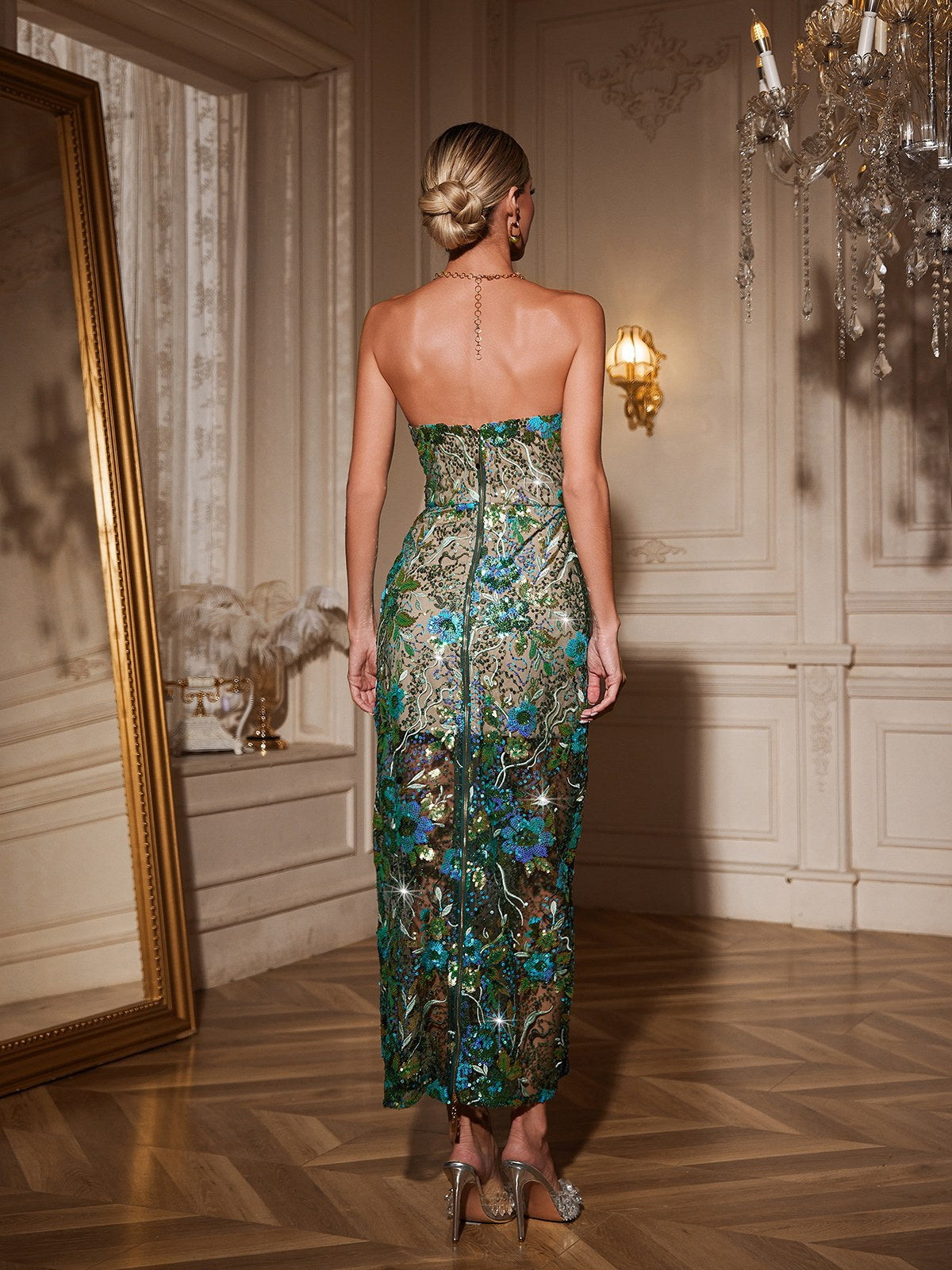 Agron Flower Embroidered Sequin Dress