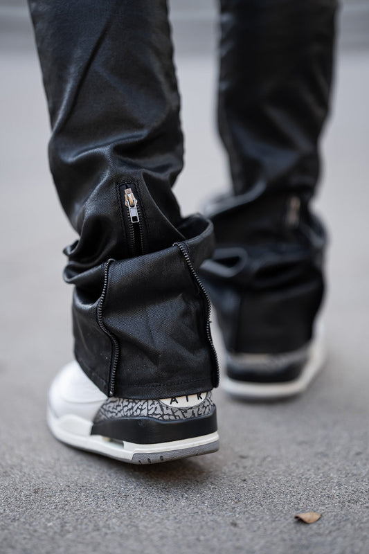 بنطال جينز أسود سكيني مكدس للرجال