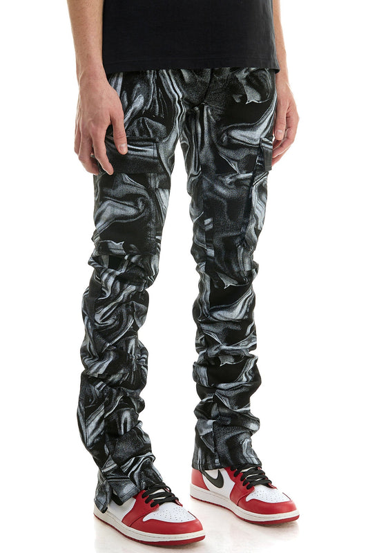 بنطلون جينز رجالي أسود مكدس فضفاض وقابل للتمدد للرجال