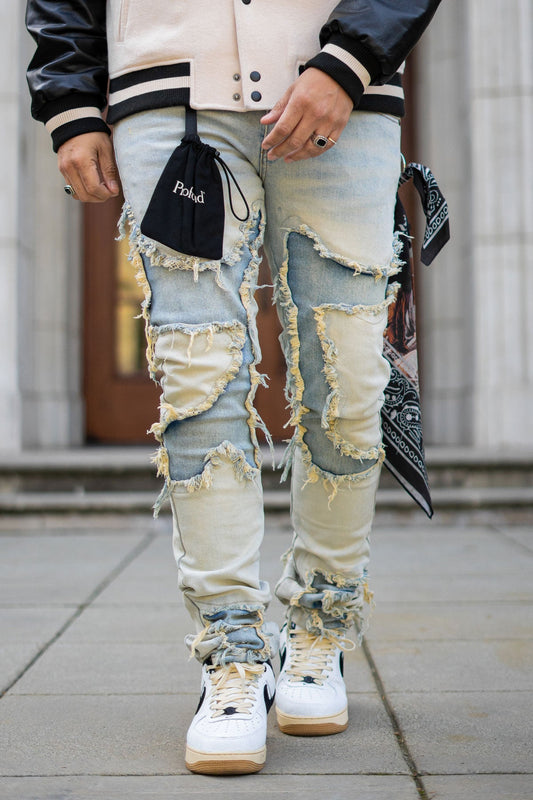 Stacked Men's Jeans With Slits At the Bottom for A Flared Look