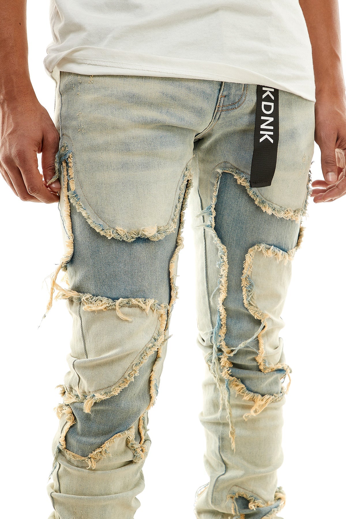 Stacked Men's Jeans With Slits At the Bottom for A Flared Look