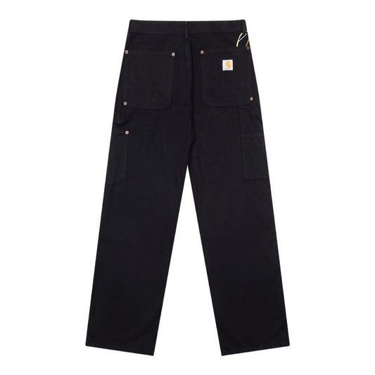 Carhartt Black Washed Double Knee Canvas Jeans with Metal Buckle Decor and Large Pockets Unisex Work Pants