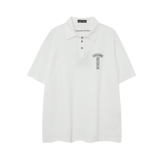 Chrome Hearts Sanskrit Horseshoe Print Polo Shirt Unisex Loose Fit Short Sleeve T Shirt Trendy Streetwear
