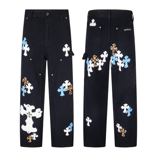 Chrome Hearts Cross Patch Bad Heavy Work High Street Patch Jeans Casual Unisex Fashion Cross Border
