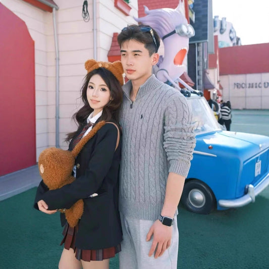 Ralph Lauren Pony Embroidered Logo Casual Solid Color Stand Collar Micro Logo Embroidered Half Zipper Long Sleeve Cable Knit Sweater