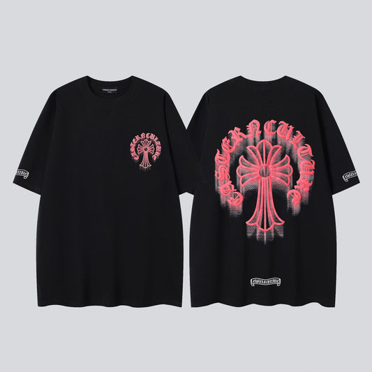 Chrome Hearts Summer Heavy Work Washed Vintage Short Sleeve T Shirt Unisex Casual Streetwear