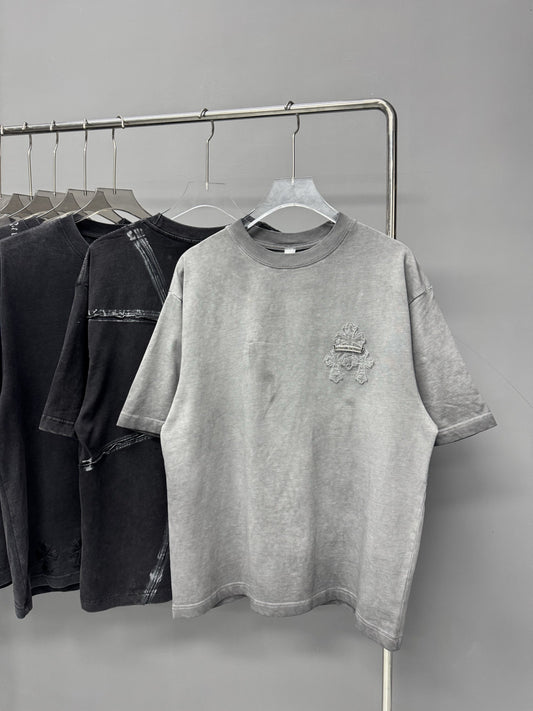 Chrome Hearts Vintage Washed Distressed Streetwear Short Sleeve T Shirt Unisex Summer Casual Tee