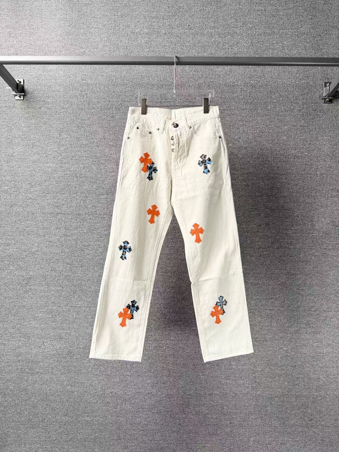 Chrome Hearts Cross Patchwork Distressed Jeans High Street Fashion for Men Women