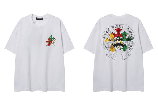 Chrome Hearts Cross Print Vintage Washed Cotton T-Shirt Unisex Streetwear Fashion