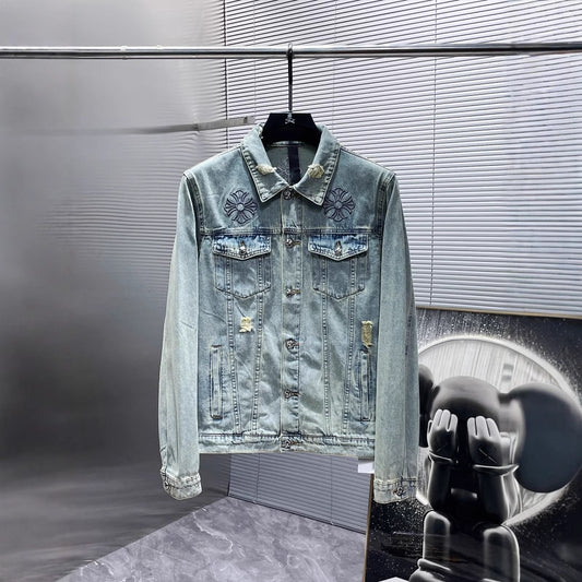 Chrome Hearts Embroidered Distressed Denim Jacket for Men Women