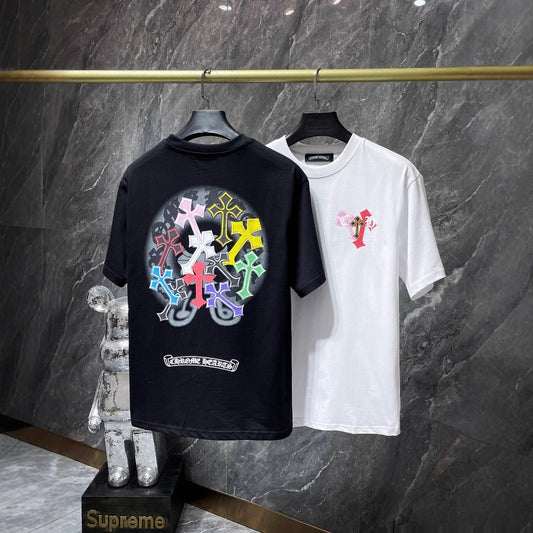 Chrome Hearts Sanskrit Rainbow Cross Foam Print Mens Cotton Oversized T Shirt