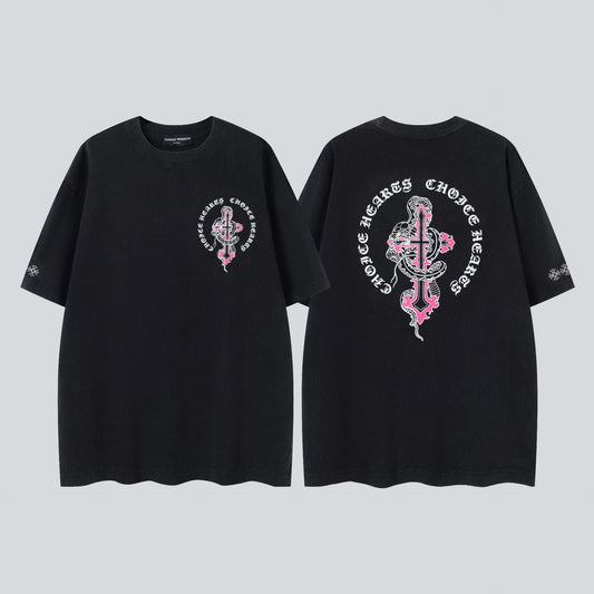 Chrome Hearts Summer New Vintage Washed Distressed Short Sleeve T Shirt Men Women Casual Tee